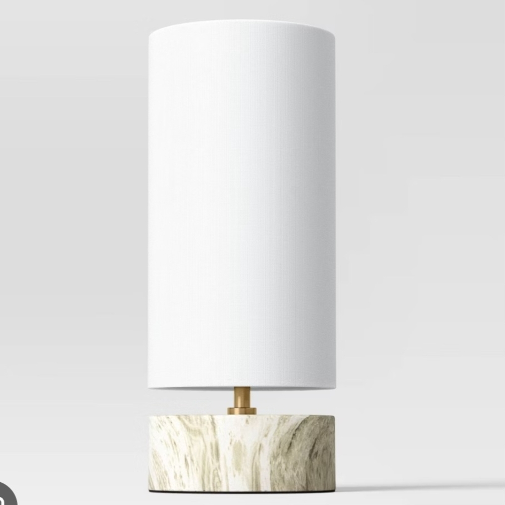 2 White Cylinder Table Lamp with Sage Marble Base